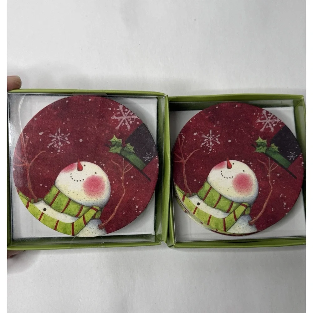 C. R.‎ Gibson Paper Coasters Set Of 8 Snowman Christmas Snowflake Winter Drinks